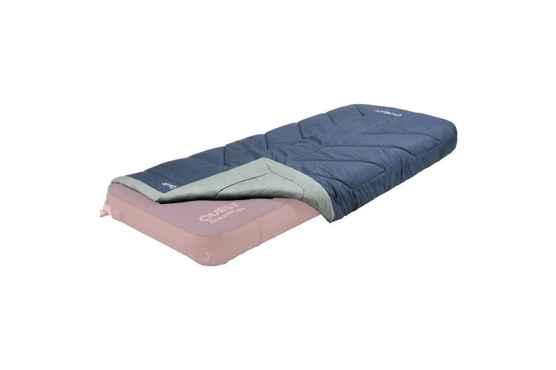 Quest 225cm Single Camp Quilt w Carry Bag Outdoor Camping Sleeping Blanket Blue