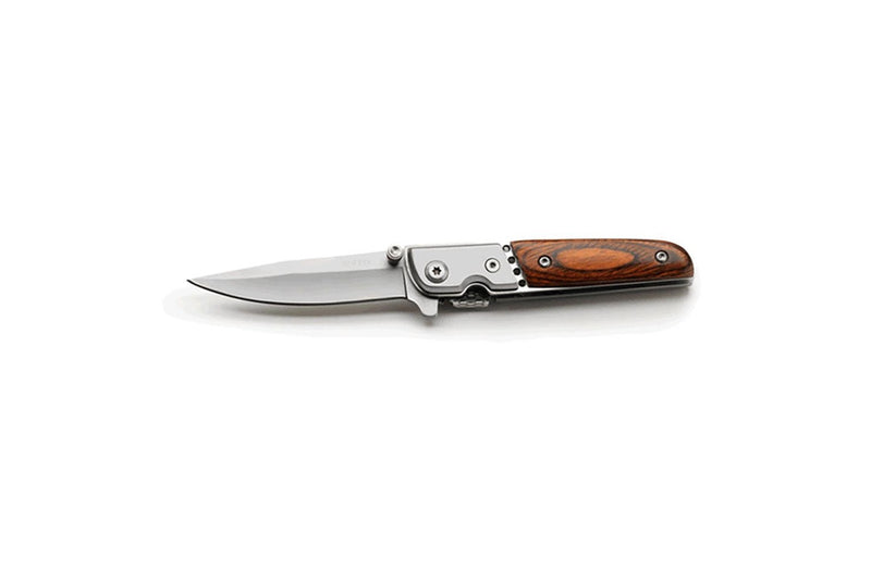 Whitby Knives Survival Camping SS Lock Knife w Wooden Handle - 2.5'' Blade