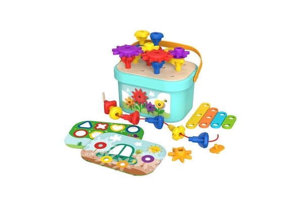 Tooky Toy Kids Childrens Rainbow Pegs And Cogs Stacking And Lacing Set 3Y+