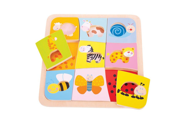 9pc Bigjigs Toys 22cm Animal Patterns Puzzle Kids Children Wooden Toys 18m+