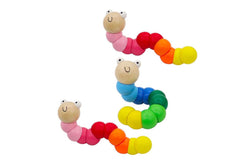 3x Kaper Kidz Jointed 16cm Wooden Worm Non-Toxic Toy Baby Toddler Assorted 10m+