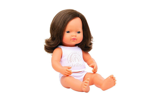 Miniland Baby Doll Caucasian Brunette Girl 38cm Kids Fun Pretend Play Toy 10m+