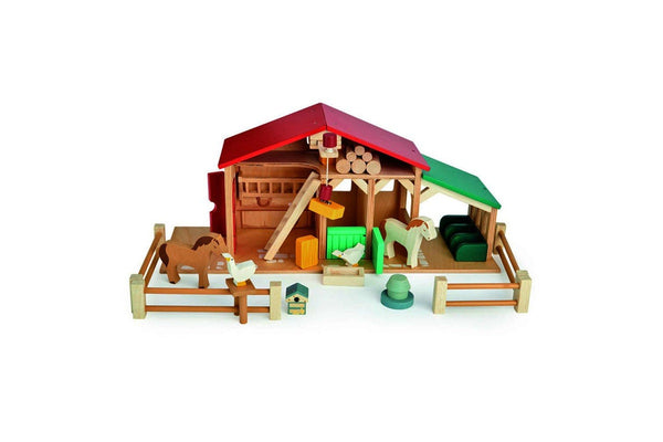 Tender Leaf Toys 51cm Farm Barn Stable Animal Figure Wooden Toy Set Kids 3y+