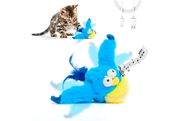 Cat Squeaky Toys Rechargeable Interactive Cat Toy Touch Activated Kitten Plush Pet Toys Blue