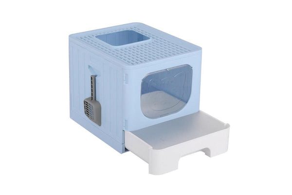 I.Pet Box Large Tray Kitty Toilet Enclosed Hooded Foldable Scoop Blue Cat Litter