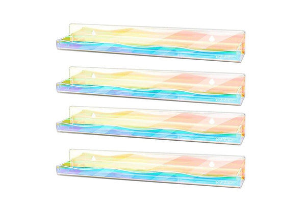 4Pcs Iridescent Wall Mounted Shelf Clear Rainbow Nail Polish Storage Rack Acrylic Organizer Display Holder