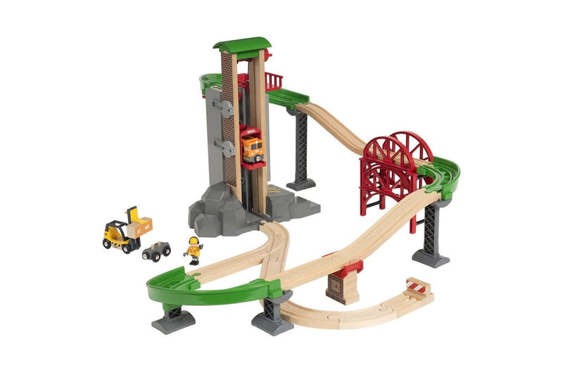 32pc Brio World 72cm Lift & Load Warehouse Wooden Railway Set Kids Child Toy 3y+