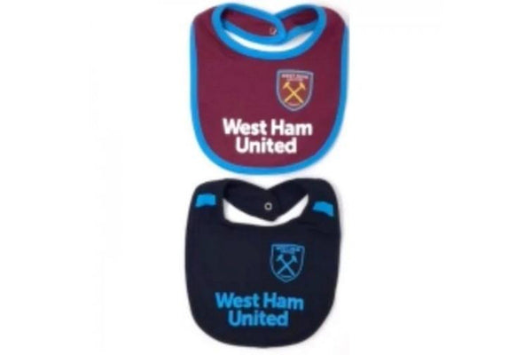 West Ham United FC Baby Contrast Trim Bibs (Pack of 2) (Claret/Sky Blue/Black) (One Size)