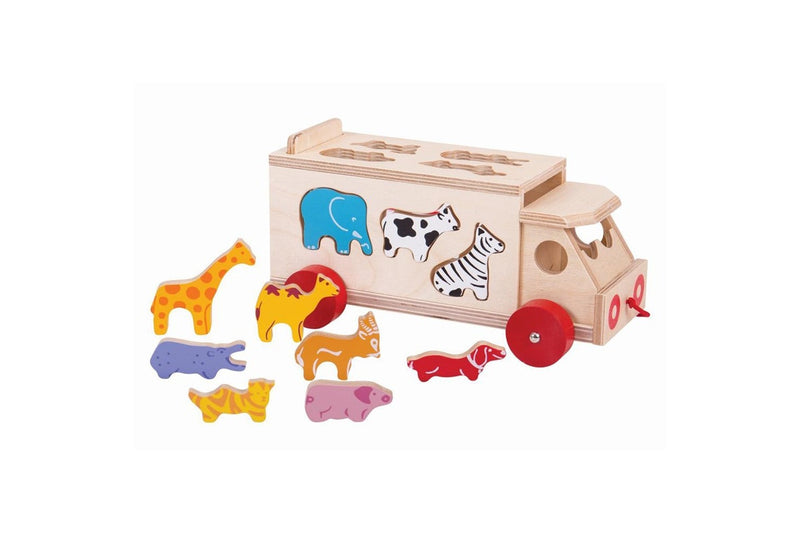 Bigjigs Toys Shape Sorter Lorry w 10 Wooden Animals Kids Educational Toy 18m+