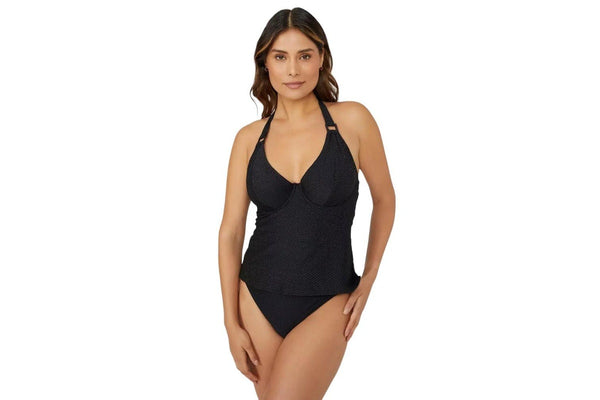 Gorgeous Womens/Ladies Sparkle Non-Padded Tankini Top (Black) (32FF)