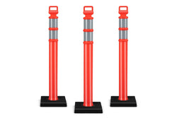 Costway 3 PCS Traffic Posts Set Parking Bollards Outdoor security Barrier w/Rubber Base/Strips/Handle