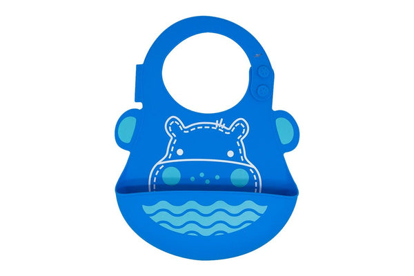 Marcus & Marcus Baby Bib Lucas Hippo Soft Silicone w Crumb Catcher 6m+ Blue