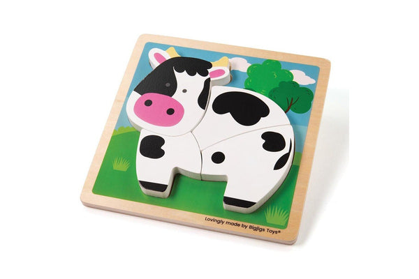 4pc Bigjigs Toys 15cm Chunky Lift Out Puzzle Cow Kids Wooden Sensory Toy 10m+