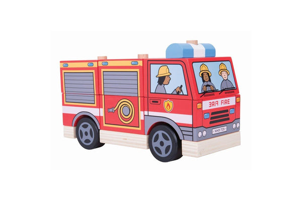 Bigjigs Toys 20.5cm Wooden Stacking Fire Engine Kids Educational Play Toy 12m+