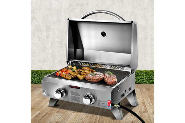 Grillz 2 Burners BBQ Grill with Double Sided Plate