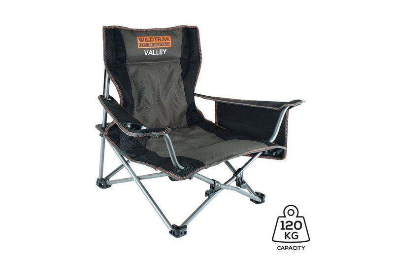 Wildtrak Valley 81x60cm Event Chair Outdoor Beach Seat w Cup Holder Grey Black