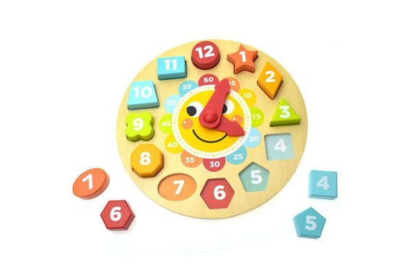 13pc Tooky Toy Wooden Clock Puzzle Fun Educational Learning 3y+ Kids Toddler