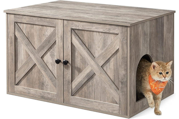 Cat Litter Box Enclosure with Removable Divider - Indoor Cat House and End Table