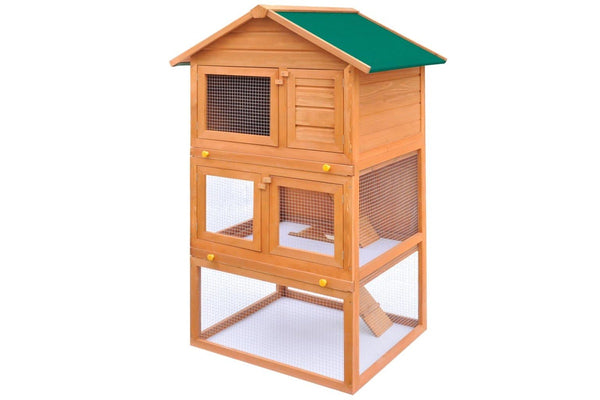 Outdoor Rabbit Hutch Small Animal House Pet Cage 3 Layers Wood vidaXL