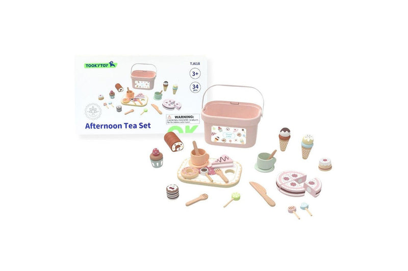 Tooky Toy Kids Childrens Wooden Afternoon Dessert And Tea Toy Play Set 3Y+