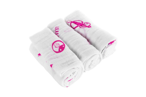 3PK Matchstick Monkey 70cm Organic Cotton Muslin Baby Infant Child Blanket Pink