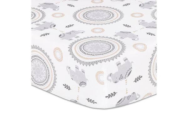 The Peanutshell Boho Cotton Fitted Sheet Elephant & Medallion Print 135x77cm