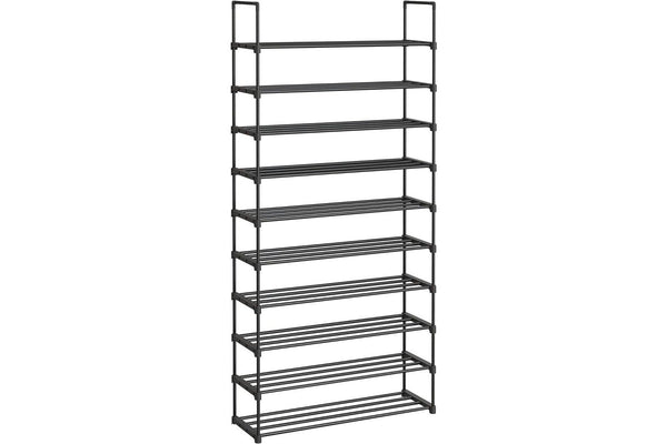 10 Tier Metal Shoe Rack for 50 Pairs of Shoes - Black