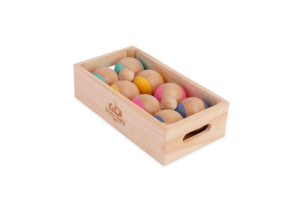 10pc Kinderfeets Boules w Box Kids Children Wooden Outdoor Fun Play Toy 3y+