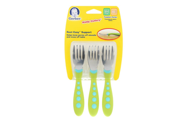 NUK Gerber Kiddy Cutlery Green BPA Free Dishwasher Safe Easy Clean 18+ Months - 3 Toddler Forks