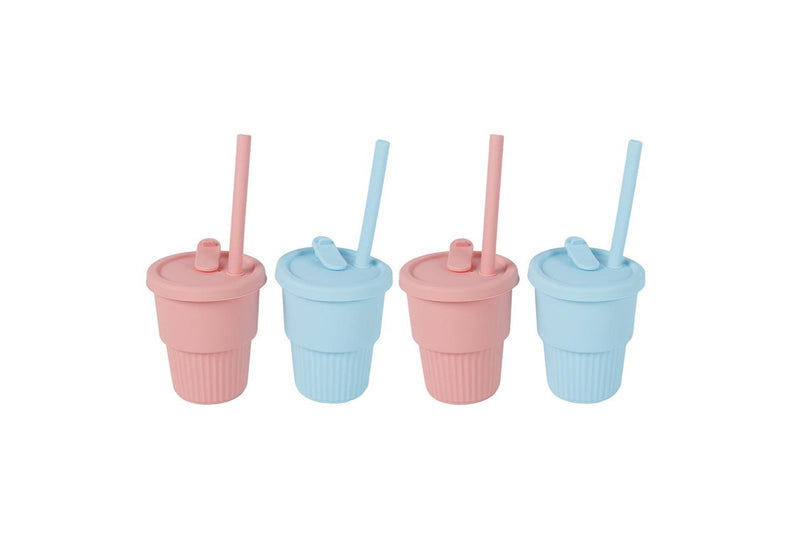 3x Cuddle Bug Baby Toddler Silicone Training Drinking Straw Cup 300ml Pink Blue