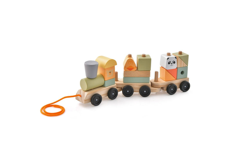 Costway Wood Train Toy Sets Stackable Blocks Interactive Educational Pull Toy Birthday Gift