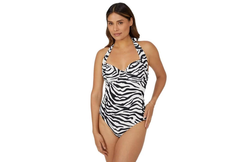 Gorgeous Womens/Ladies Zebra Print One Piece Swimsuit (Black/White) (32G)