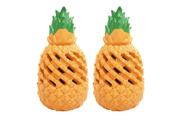 2x Petopia Ultra Tough 10cm Rubber Pawsome Pineapple Dog Toy Chew Treat Sml ORNG