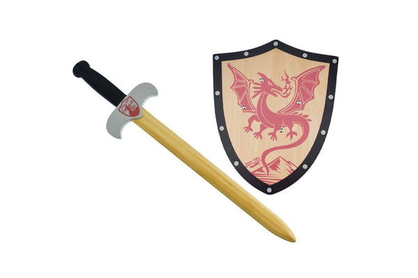 Kaper Kidz Wooden Medieval Sword & Shield Dragon Kids Childrens Toy 3Y+