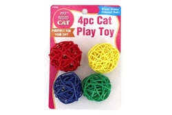 Ozstock 4PC Cat Toy Colored Woven Rattan Ball for Cat Pet