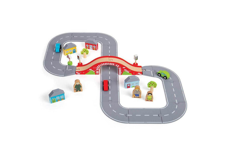 36pc Bigjigs Rail Figure of Eight Roadway Kids Interactive Wooden Toy Set 3y+