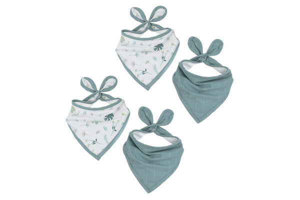 4pc Living Textiles Organic Cotton Muslin Bandana Feeding Bibs Banana Leaf Teal