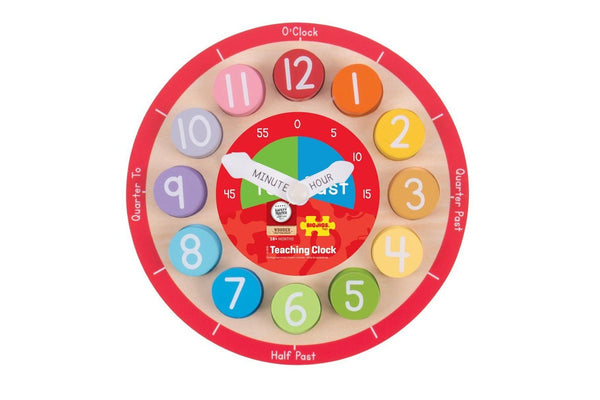 Bigjigs Toys Wooden Teaching Clock Kids Children Learning Educational Toy 18m+