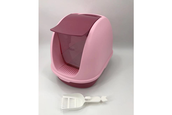 YES4PETS Portable Hooded Cat Toilet Litter Box Tray House With Scoop and Grid Tray Pink