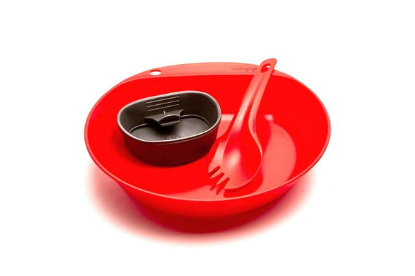 Wildo 27cm Pathfinder Kit Outdoor Meal Plate Cup Picnic Travel Cutlery Spork Red