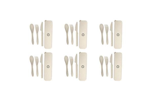 6x 4pc Wildtrak Wheat Straw Tableware Cutlery Set Asstd Outdoor Camping Hiking