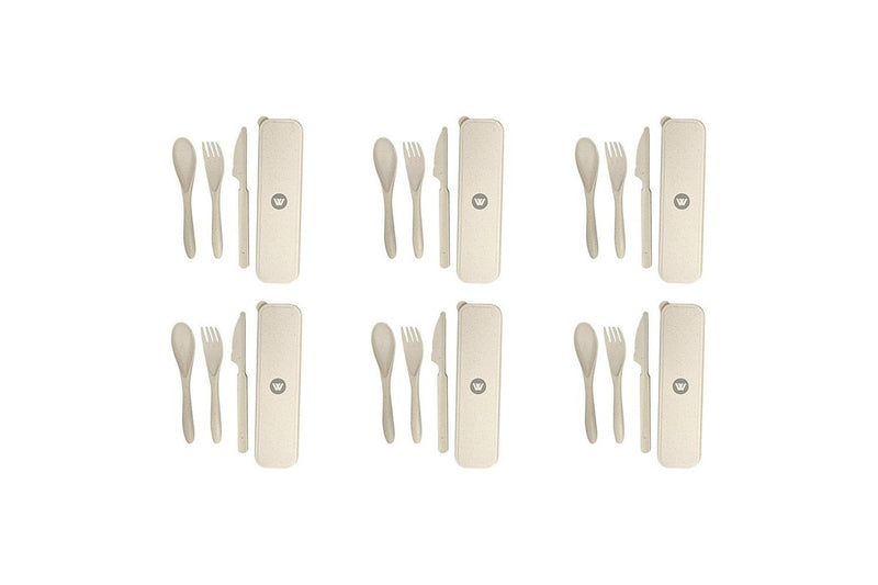 6x 4pc Wildtrak Wheat Straw Tableware Cutlery Set Asstd Outdoor Camping Hiking