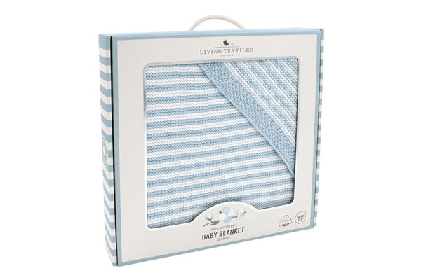 Living Textiles Baby 85cm Cotton Knitted Stripe Blanket Comforter Blue White