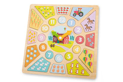 New Classic Toys FSC Farm Puzzle Clock Kids Learning Educational Wooden Toy 2y+