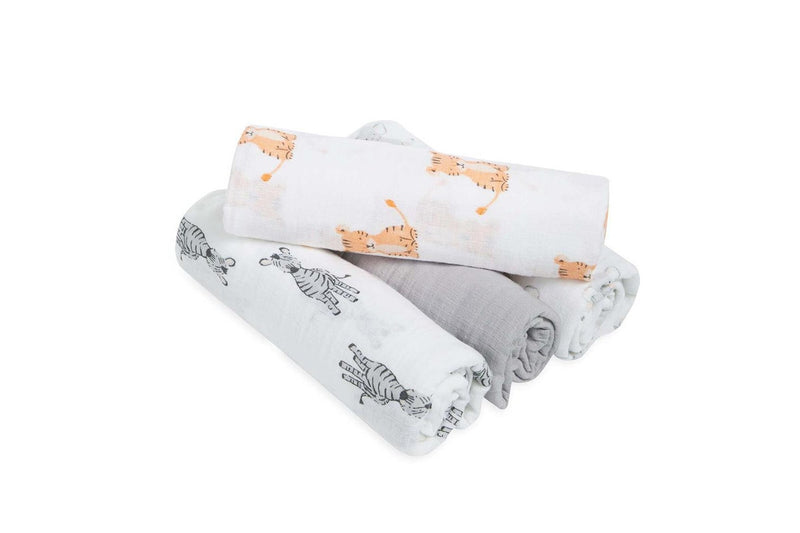 4PK Aden Anais Safari Babes 112cm 100% Cotton Muslin Swaddles Baby Blanket Grey