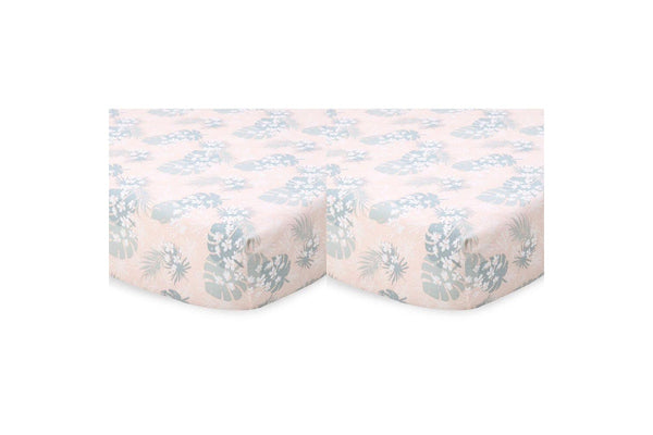 2x Little Haven Baby Infant Cotton Fitted Cot Sheet Cover Botanical Leaf 135cm