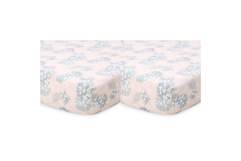 2x Little Haven Baby Infant Cotton Fitted Cot Sheet Cover Botanical Leaf 135cm