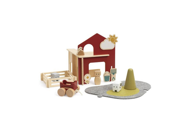 Micki World Animal Farm Barn Set Kids Children Fun Play Wooden Building Toy 2y+