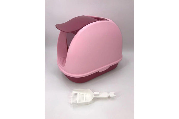 YES4PETS Portable Hooded Cat Toilet Litter Box Tray House with Handle and Scoop Pink