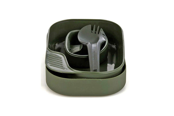 7pc Wildo Camp-A-Box Complete Camping Utensils Bowl Plate Cup Dinner Set Olive